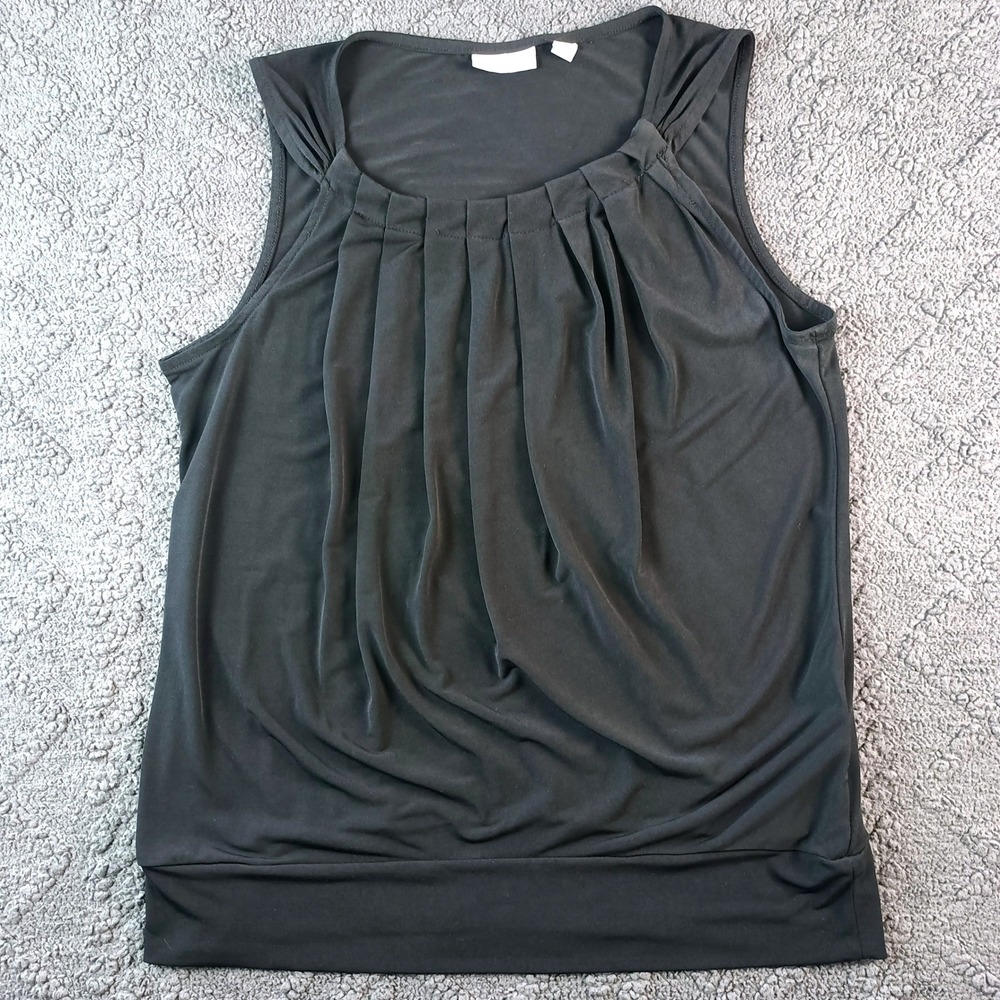 Women's Size Medium Black Pleated Scoop Neck Sleeveless Banded Hem Top